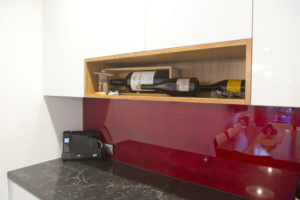 spotted gum-feature-wine storage-kitchen update-vanilla noir-caesarstone-white gloss