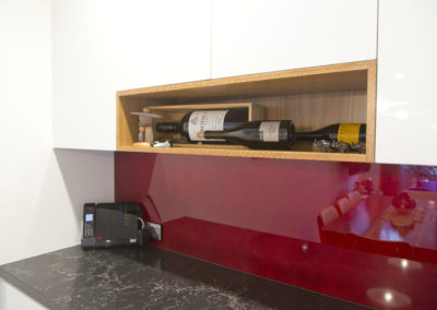 spotted gum-feature-wine storage-kitchen update-vanilla noir-caesarstone-white gloss
